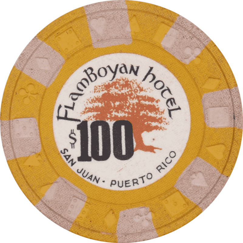 Flamboyan Hotel Casino San Juan Puerto Rico $100 Mustard Ewing Chip