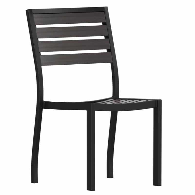 Lark Outdoor Stackable Side Chair With Faux Gray Wash Teak Poly Slats