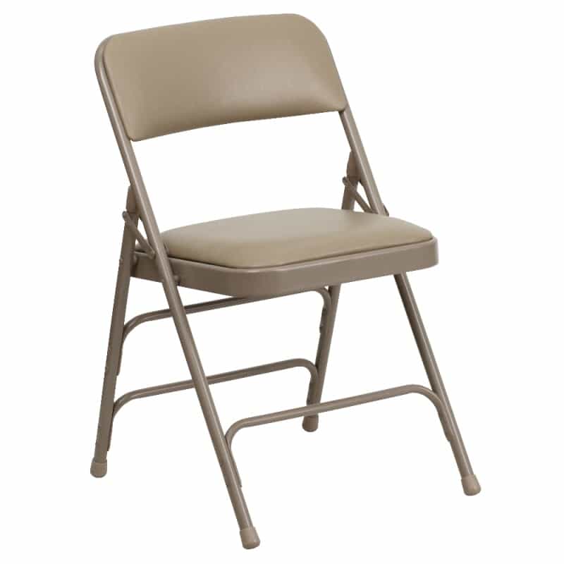 Hercules Series Curved Triple Braced & Double Hinged Beige Vinyl Metal Folding Chair