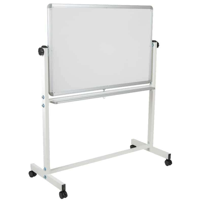 Hercules Series 45.25"W X 54.75"H Double-Sided Mobile White Board With Pen Tray