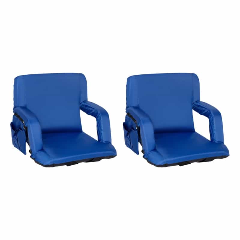 Malta Set Of 2 Blue Portable Lightweight Reclining Stadium Chairs With Armrests, Padded Back & Seat - Storage Pockets & Backpack Straps