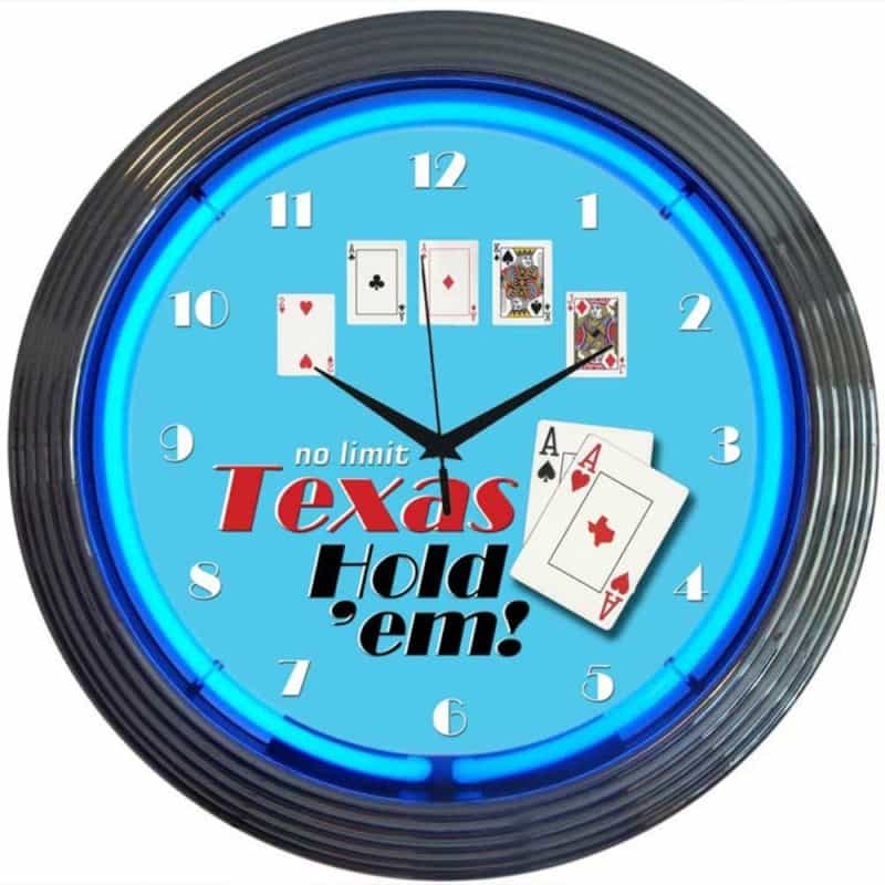 Poker Texas Hold 'Em Neon Clock 15" X 15" X 3"