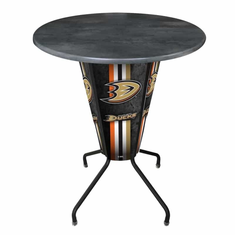 L218 Anaheim Ducks 42" Tall - 36" Indoor/Outdoor Black Steel Top Lighted Pub Table With Black Wrinkle Finish