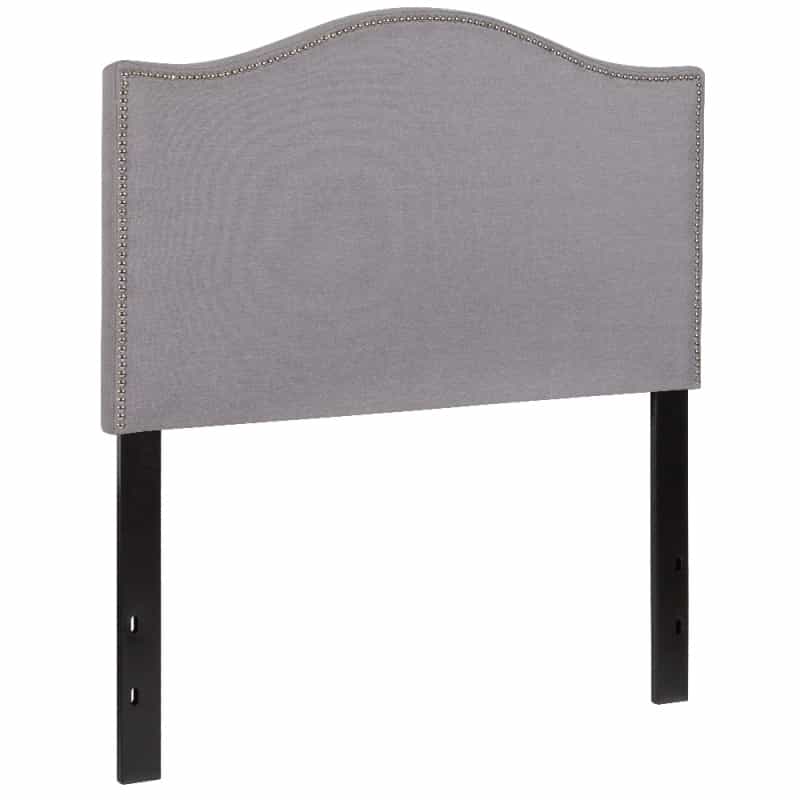 Lexington Upholstered Twin Size Headboard With Accent Nail Trim In Light Gray Fabric
