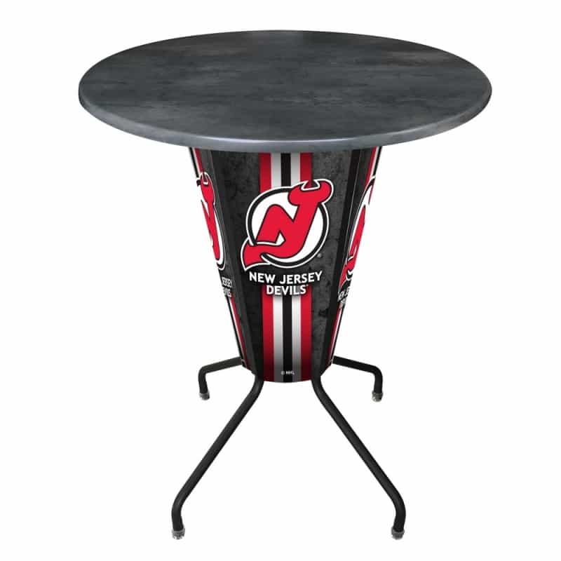 L218 Jersey Devils 42" Tall - 36" Indoor/Outdoor Black Steel Top Lighted Pub Table With Black Wrinkle Finish