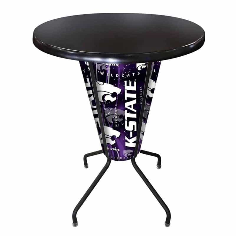 L218 Kansas State University 42" Tall - 36" Indoor/Outdoor Black Steel Top Lighted Pub Table With Black Wrinkle Finish