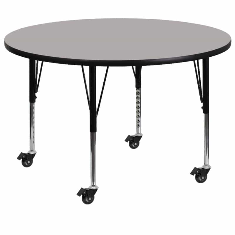 Wren Mobile 42'' Round Grey Hp Laminate Activity Table - Height Adjustable Short Legs