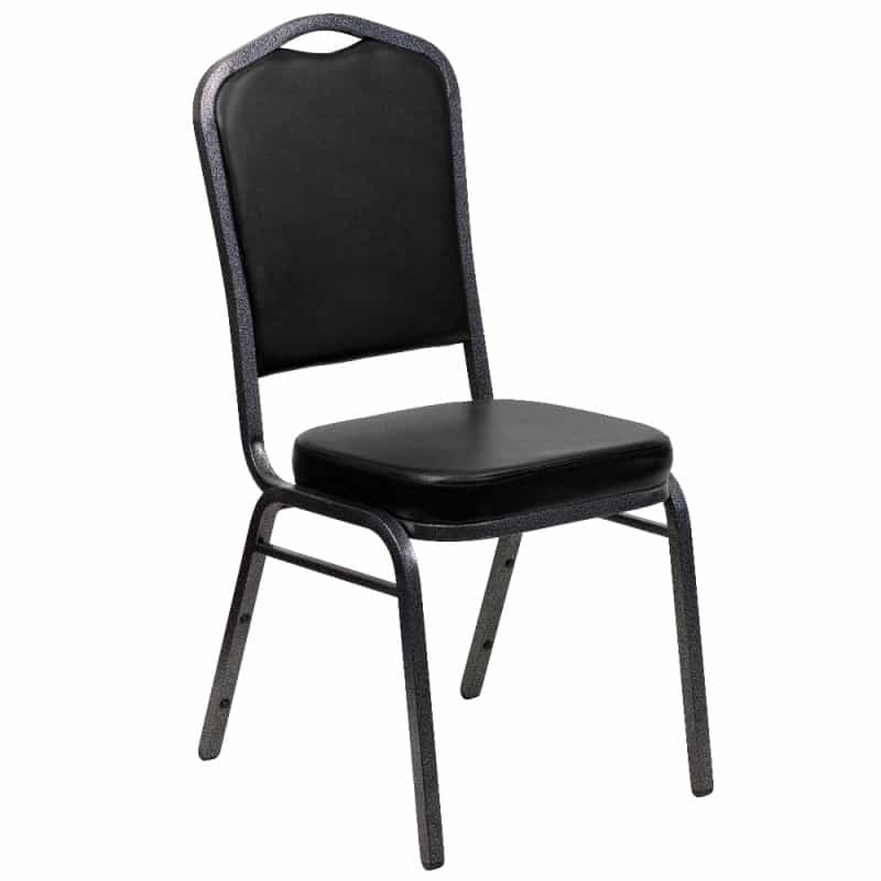 Hercules Series Crown Back Stacking Banquet Chair In Black Vinyl - Silver Vein Frame