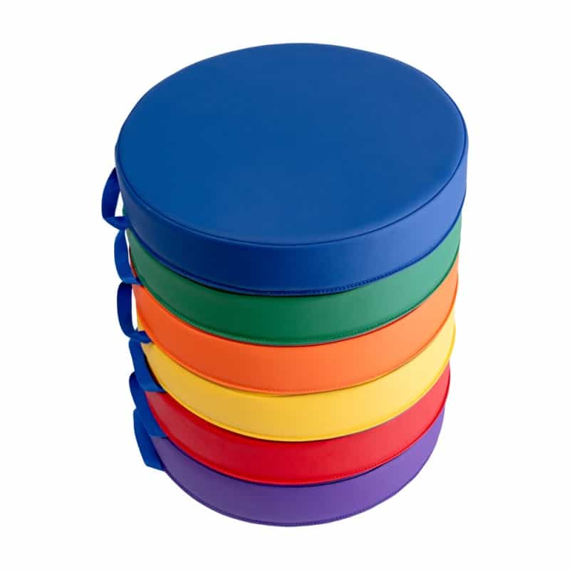 Kylie 6 Piece 16 Inch Round Floor Cushions For Kids With Handles In Commercial Grade Plastic - Assorted Primary Colors