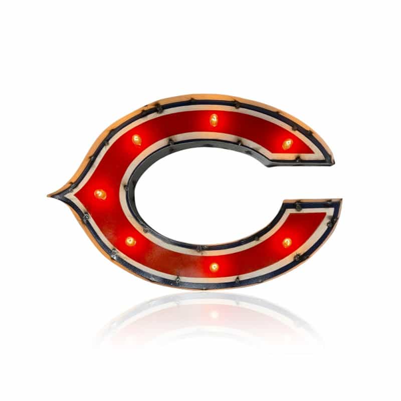 Chicago Bears Logo Lighted Recycled Metal Sign