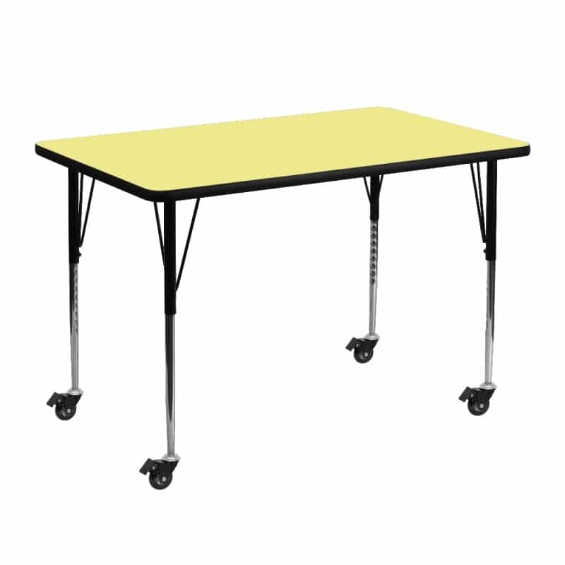 Wren Mobile 30''W X 48''L Rectangular Yellow Thermal Laminate Activity Table - Standard Height Adjustable Legs