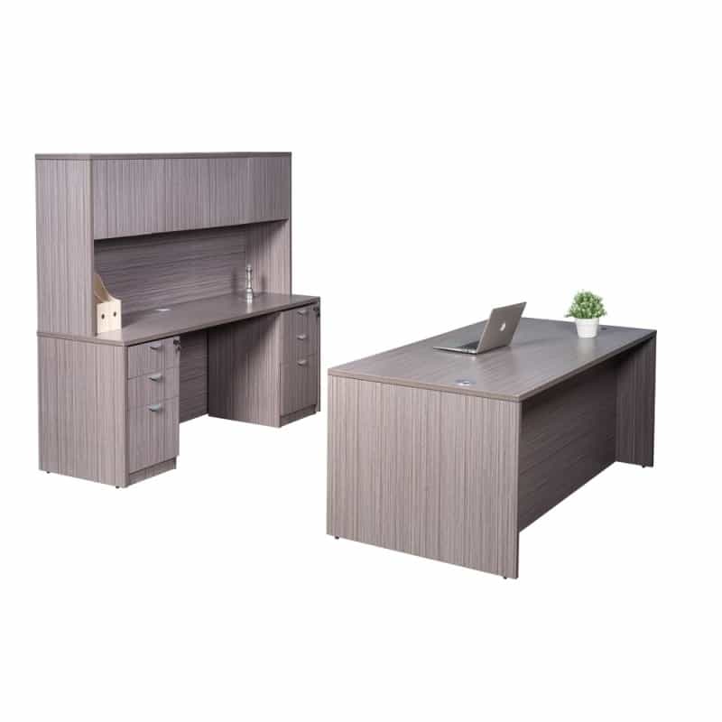 Boss Office Products 71" Executive Office Suite With 2 Box/Box/File Storage Pedestals, Credenza And 4 Door Hutch ((N101,N143,N144,2 N166)Driftwood)