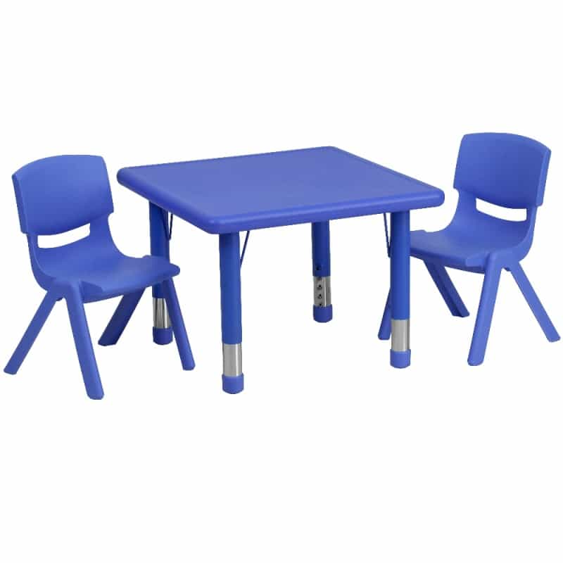 Emmy 24'' Square Blue Plastic Height Adjustable Activity Table Set With 2 Chairs