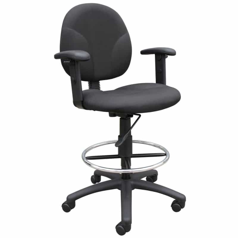 Boss Black Fabric Drafting Stools W/Adj Arms & Footring