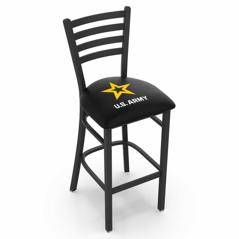 L004 - 30" Black Wrinkle U.S. Army Stationary Bar Stool With Ladder Style Back By Holland Bar Stool Co