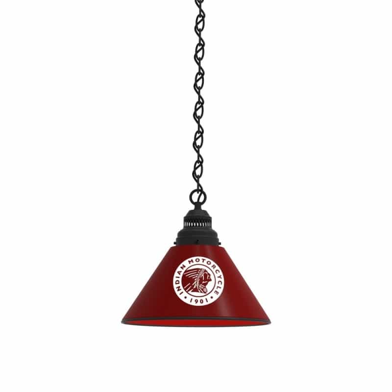 Indian Motorcycle Pendant Light With Black Fixture By Holland Bar Stool, Color: Burgundy