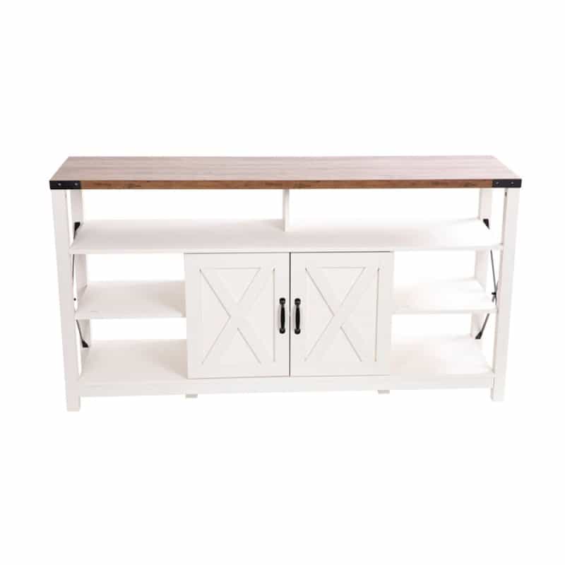 Wyatt 60" Modern Farmhouse Tall Tv Stand With Storage Cabinets And Shelves For Tv's Up To 60", White/Rustic Oak