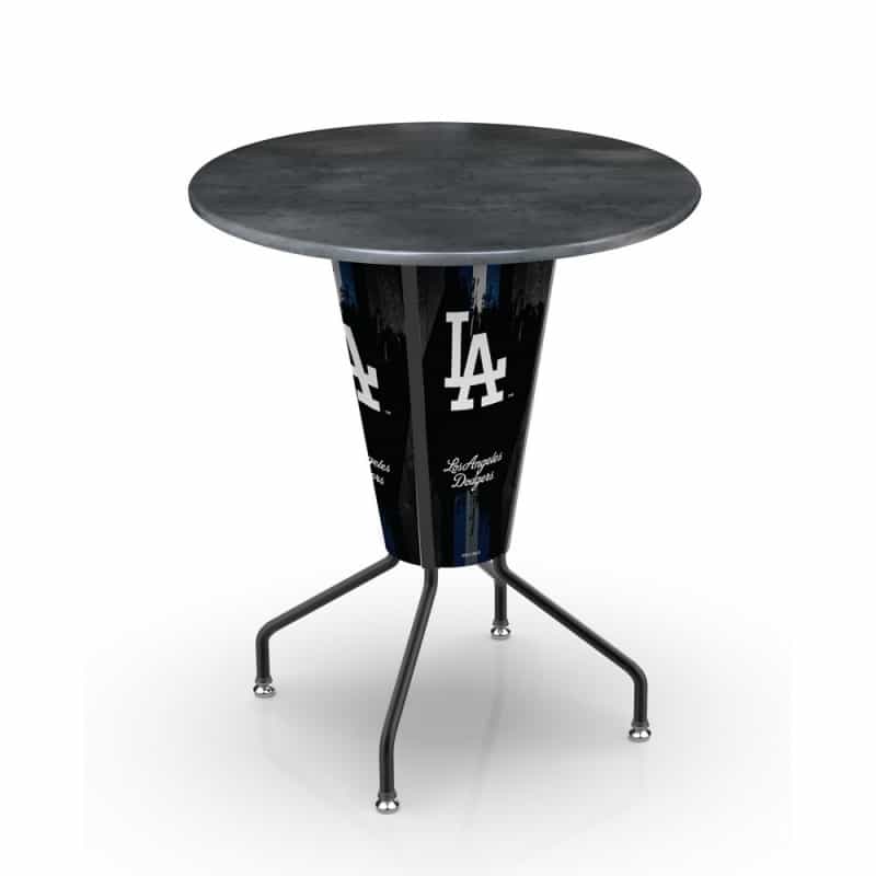 L218 Los Angeles Dodgers 42" Tall - 36" Indoor/Outdoor Black Steel Top Lighted Pub Table With Black Wrinkle Finish