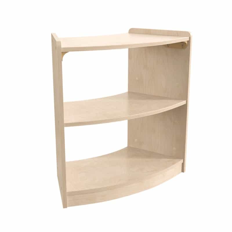 Bright Beginnings Commercial Grade Bow Front 2 Tier Woodenclassroom Open Corner Storageunit, Safe, Kid Friendly Design, Natural