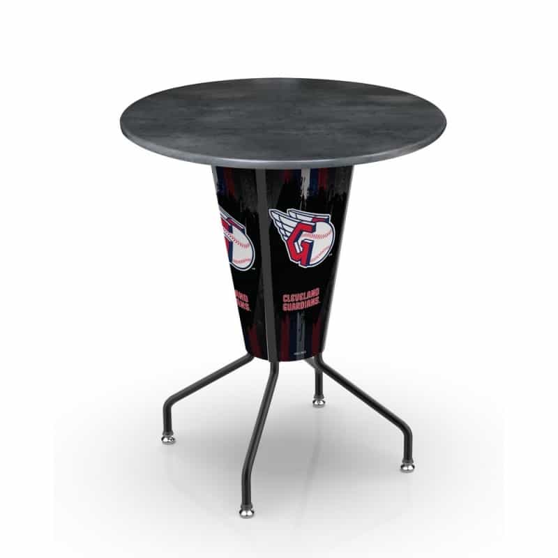 L218 Cleveland Guardians 42" Tall - 36" Indoor/Outdoor Black Steel Top Lighted Pub Table With Black Wrinkle Finish