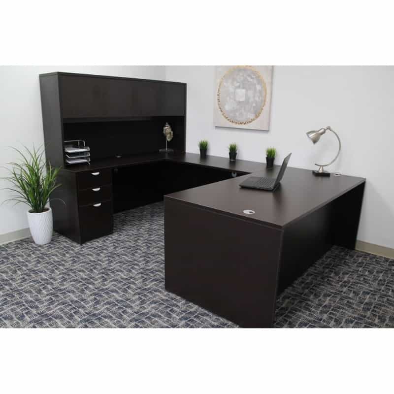 Boss Office Products 71 Inch Executive U-Shape Desk With Box/Box/File Storage Pedestal And 4 Door Hutch, Mocha ((N101,N170,N143,N144,N166)Mocha)