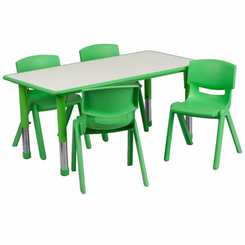 Emmy 23.625''W X 47.25''L Rectangular Green Plastic Height Adjustable Activity Table Set With 4 Chairs