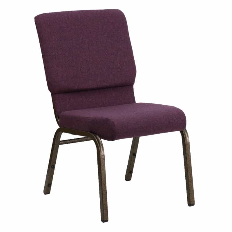 Hercules Series 18.5''W Stacking Church Chair In Plum Fabric - Gold Vein Frame