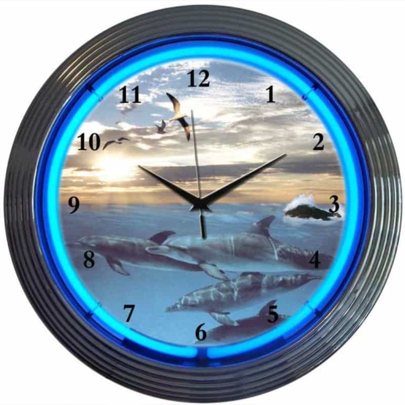 Dolphins At Sea Neon Clock 15" X 15" X 3"