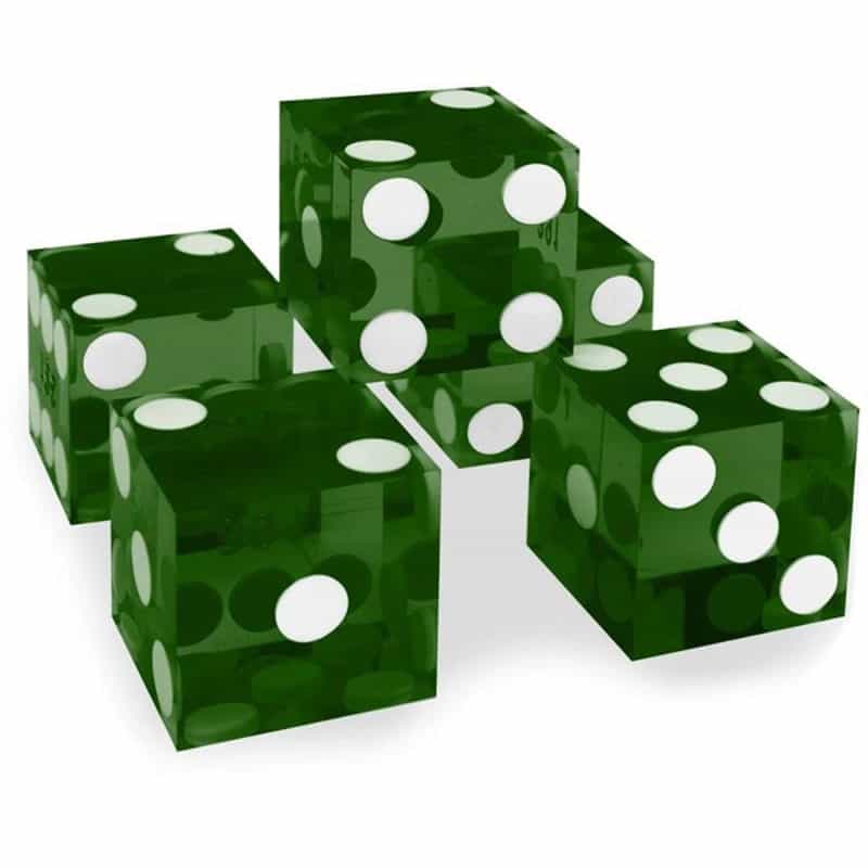 19Mm Green Casino Dice Sharp Edged Set Of 5 Dice