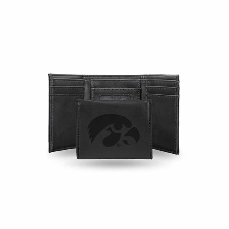 Iowa University Laser Engraved Black Trifold Wallet