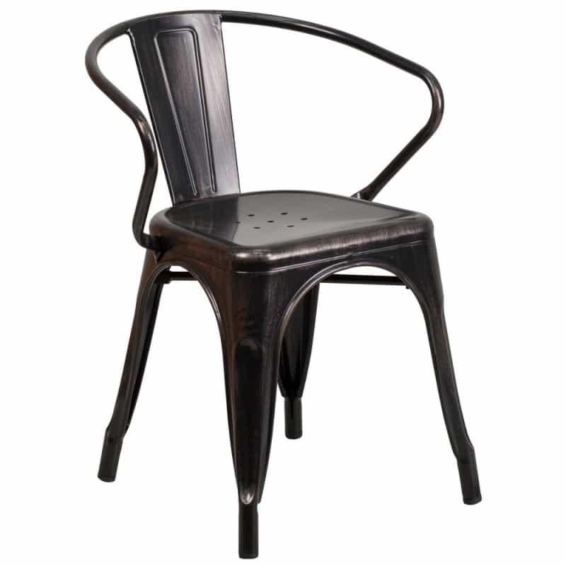 Luna Commercial Grade Black-Antique Gold Metal Indoor-Outdoor Chair With Arms