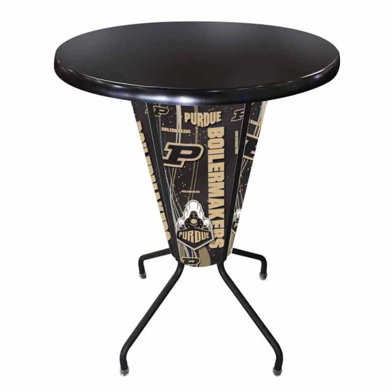 L218 Purdue 42" Tall - 36" Indoor/Outdoor Black Steel Top Lighted Pub Table With Black Wrinkle Finish