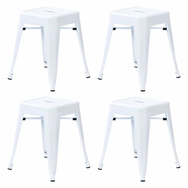 18" Table Height Stool, Stackable Backless Metal Indoor Dining Stool, Commercial Grade Restaurant Stool In White - Set Of 4