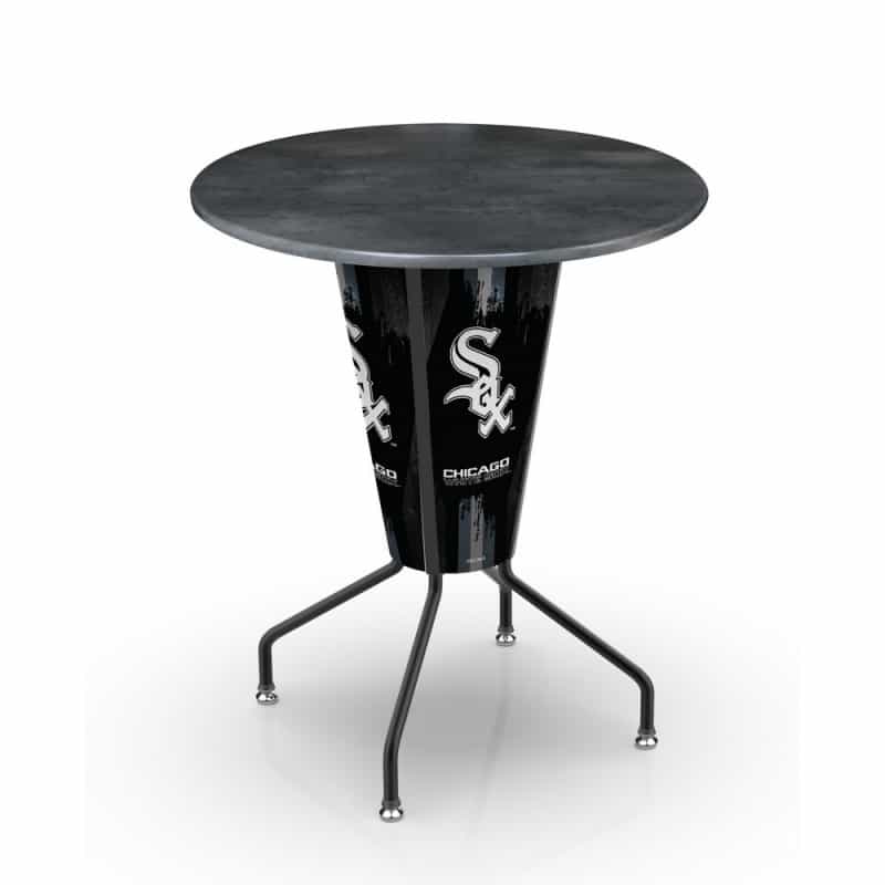 L218 Chicago White Sox 42" Tall - 36" Indoor/Outdoor Black Steel Top Lighted Pub Table With Black Wrinkle Finish