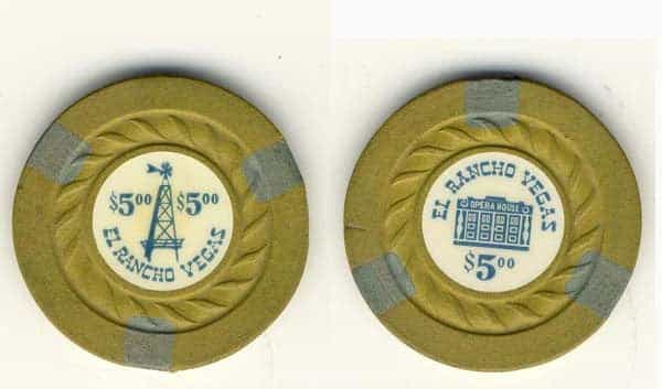El Rancho Vegas Casino Las Vegas Nevada $5 Chip 1954