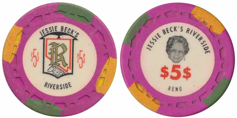 Riverside Jessie Beck's Casino Reno Nevada $5 Chip 1971