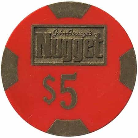Nugget John Ascuaga Casino Sparks Nevada $5 Chip 1980s